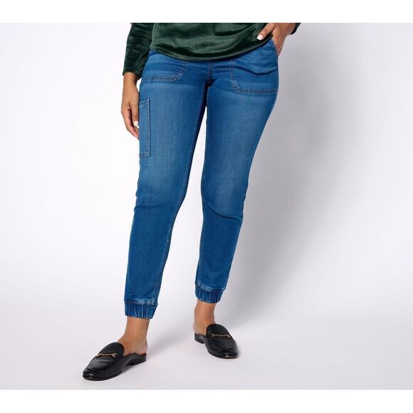 Denim & Co. Women's Petite Pants 1XP Comfy Knit Cargo Jogger Blue A392112 - Picture 1 of 4